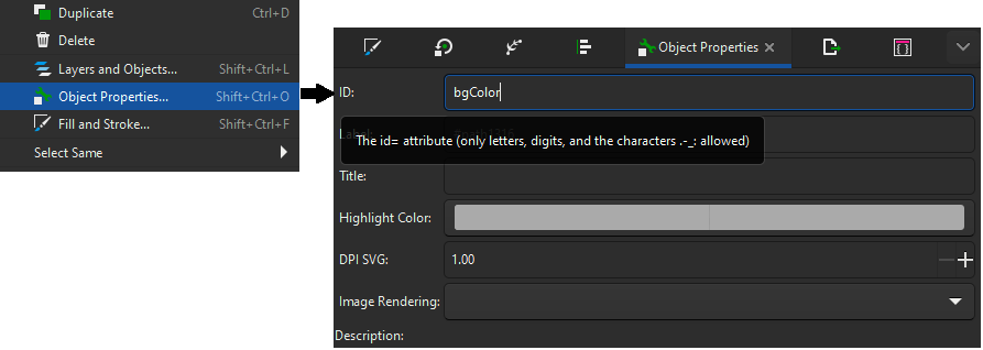 assign id to element in Inkscape vector editor